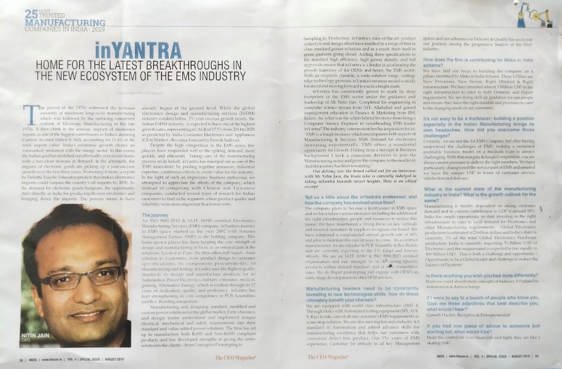 inYantra's manufacturing process for electronics highlighted in news